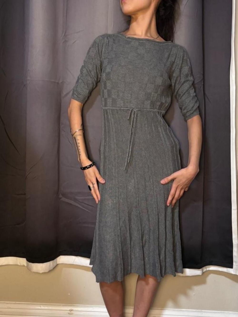 Grey Textured Midi Dress by Max Studio